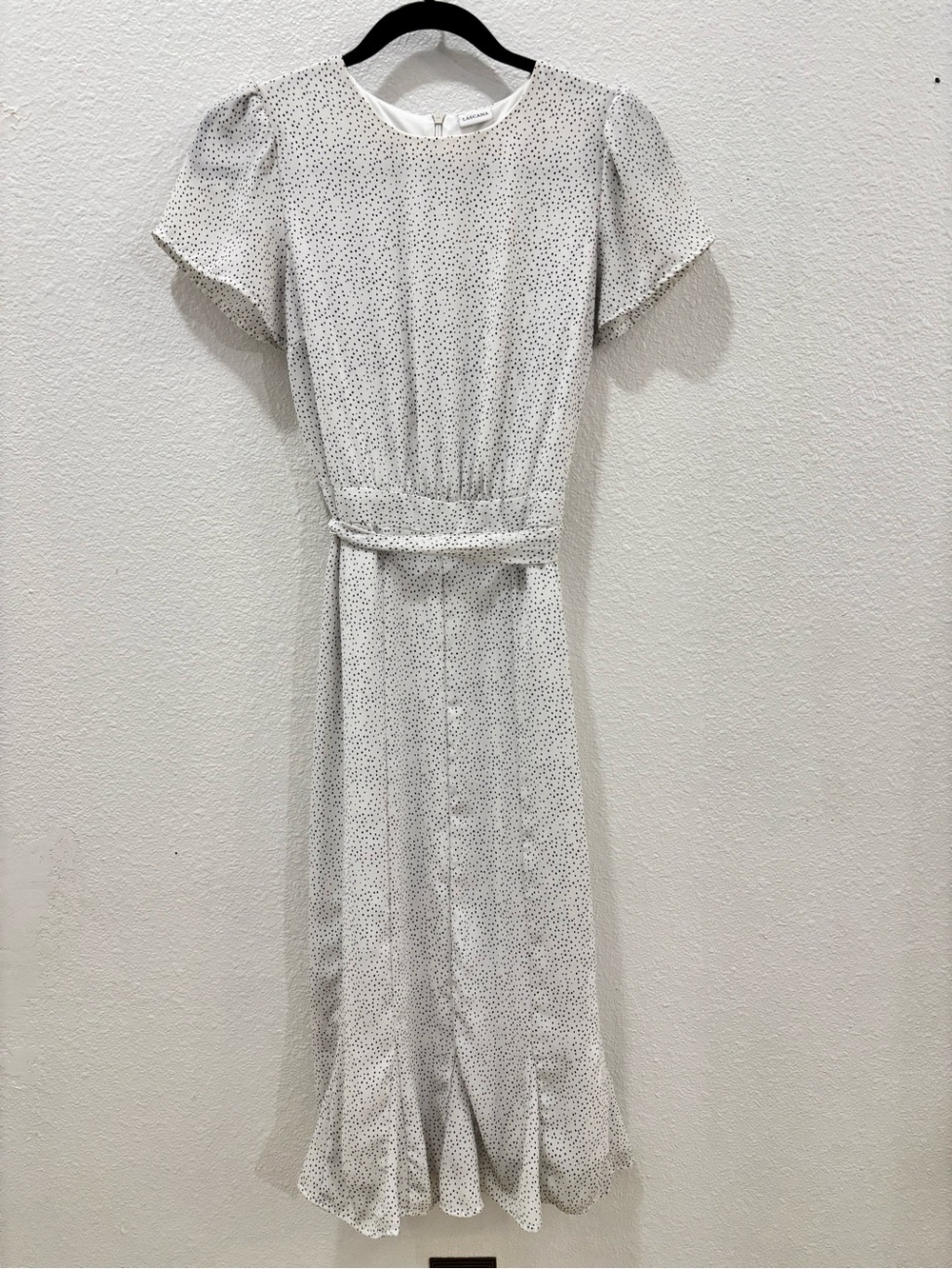 Lascana White and Black Polka Dot Belted Short Sleeve Dress Size 2